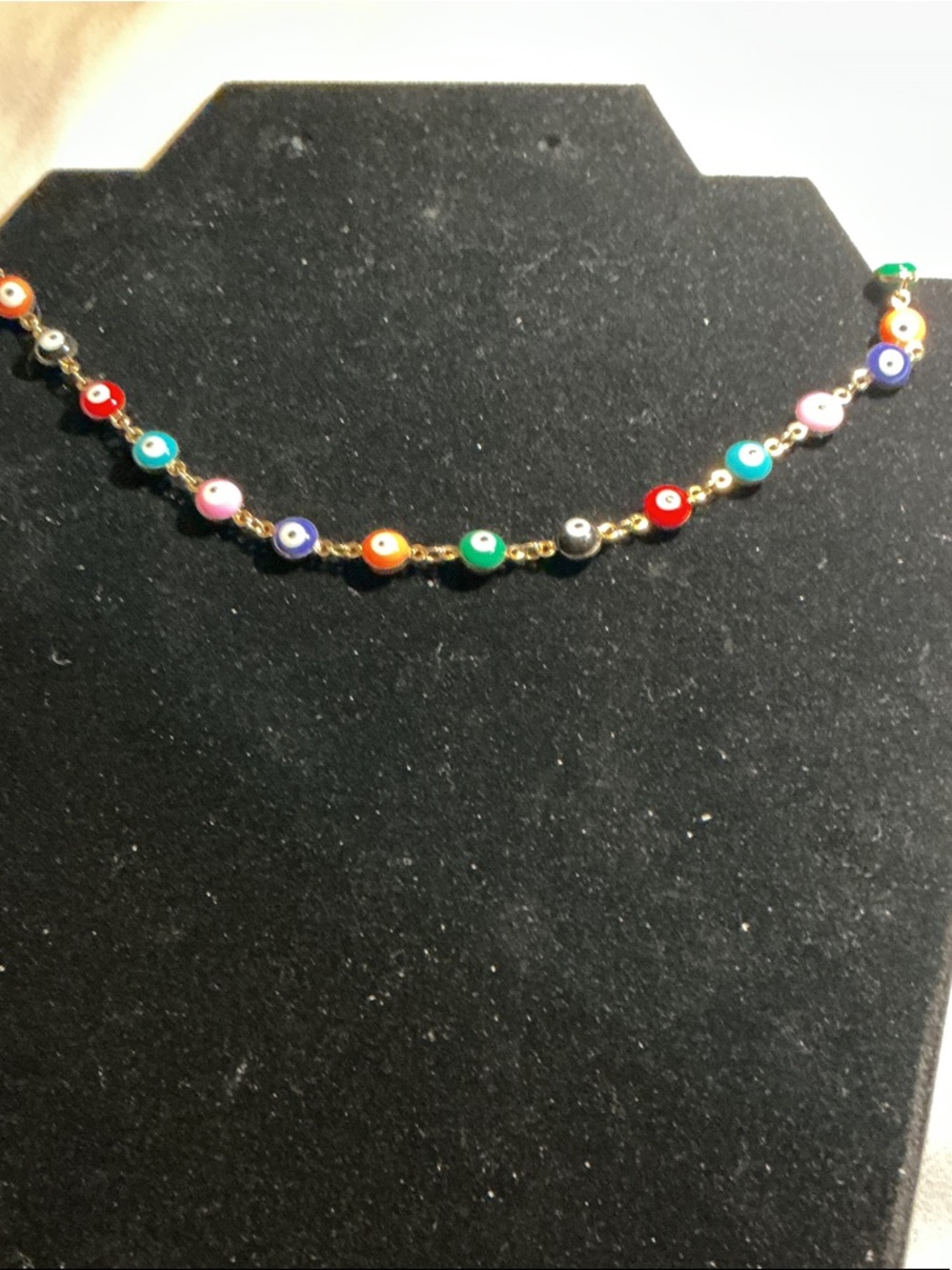 Colorful Evil Eye Beaded Necklace Gold Tone Dainty Chain - Picture 4 of 4